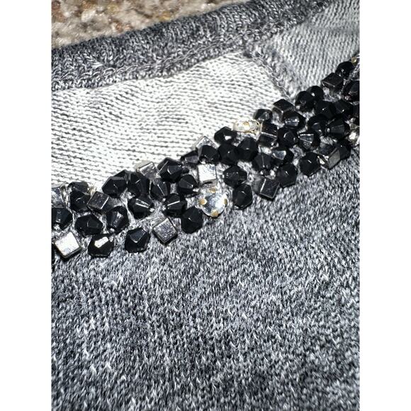 LOFT Gray French Terry Short Sleeve Top Small Beaded Embellished Neckline - Picture 8 of 8